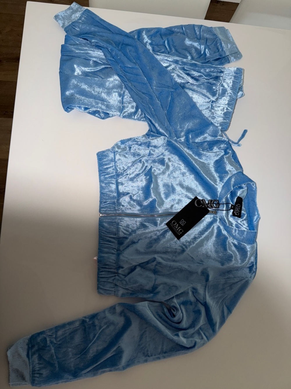 OMG Light Blue Velour Zip Hoodie